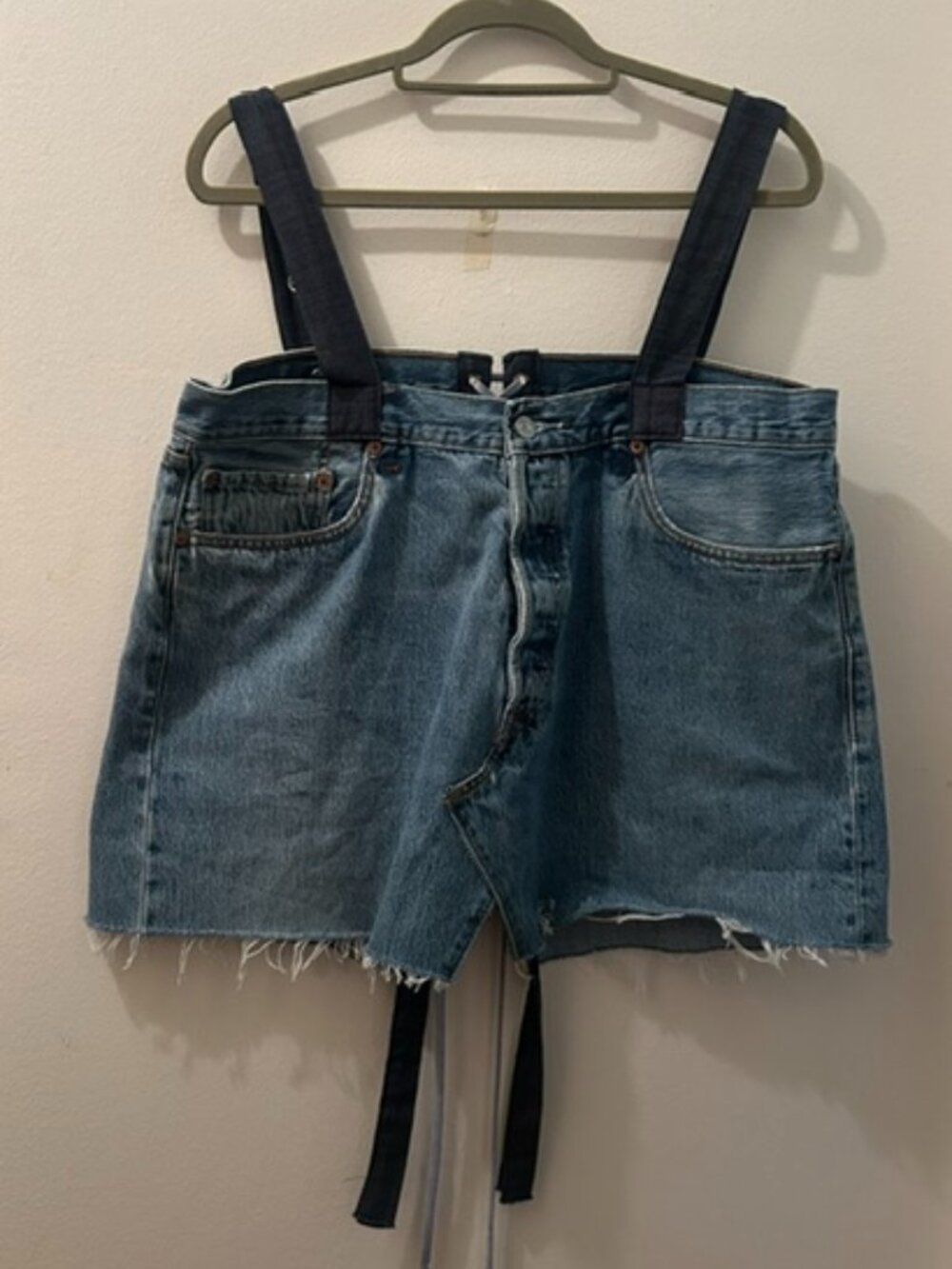Free People x Tricia Fix Levi Blue Denim Ribbon Bib Crop Corset Tie Top NEW